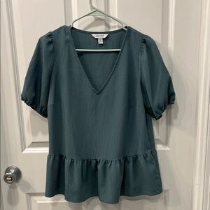 Nine West Deep Teal V-Neck Peplum Blouse